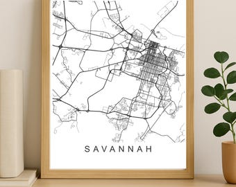 Impresión del mapa de Savannah, póster imprimible, descarga digital, mapa callejero minimalista, arte mural moderno, regalo de mapa de la ciudad