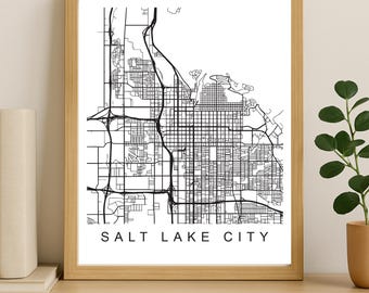 Salt Lake City kaart afdrukken, afdrukbare stadsposter, digitale download kaartkunst, minimalistische stratenplan, moderne muurkunst, stadskaart cadeau