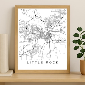 Impression de carte de la ville de Little Rock, affiche de la ville imprimable, art de la carte en téléchargement numérique, plan de rue minimaliste, art mural moderne, cadeau carte de la ville