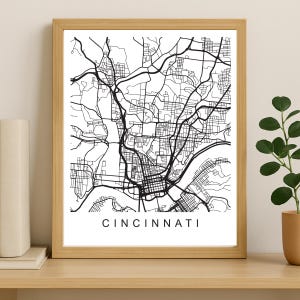 Impression de carte de la ville de Cincinnati, affiche de la ville imprimable, art de la carte en téléchargement numérique, plan de rue minimaliste, art mural moderne, cadeau carte de la ville