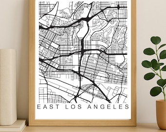 East Los Angeles City Map Print, Printable City Poster, Digital Download Map Art, Minimalist Street Map, Modern Wall Art, City Map Gift
