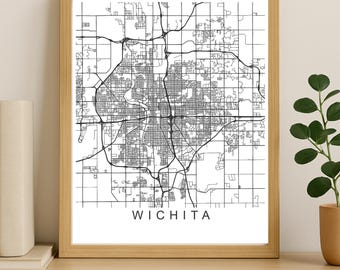 Wichita City Map Print, Printable City Poster, Digital Download Map Art, Minimalist Street Map, Modern Wall Art, City Map Gift