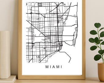 Impression de carte de la ville de Miami, affiche de la ville imprimable, art de la carte en téléchargement numérique, plan de rue minimaliste, art mural moderne, cadeau carte de la ville