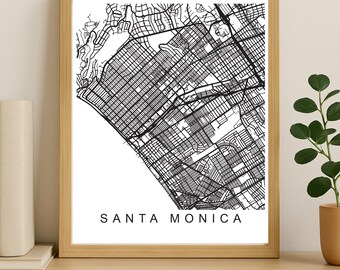 Santa Monica City Map Print, Printable City Poster, Digital Download Map Art, Minimalist Street Map, Modern Wall Art, City Map Gift