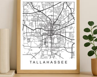 Stadskaart van Tallahassee afdrukken, afdrukbare stadsposter, digitale download kaartkunst, minimalistische stratenplan, moderne muurkunst, stadskaart cadeau