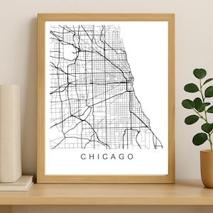 Impresión del mapa de Chicago, póster imprimible, descarga digital, mapa callejero minimalista, arte mural moderno, mapa de la ciudad para regalar