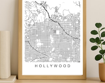 Hollywood City Map Print, Printable City Poster, Digital Download Map Art, Minimalist Street Map, Modern Wall Art, City Map Gift
