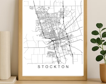 Impresión del mapa de Stockton, póster imprimible, descarga digital, mapa callejero minimalista, arte mural moderno, regalo de mapa de la ciudad