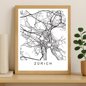 Zurich City Map Print, Printable City Poster, Digital Download Map Art, Minimalist Street Map, Modern Wall Art, City Map Gift