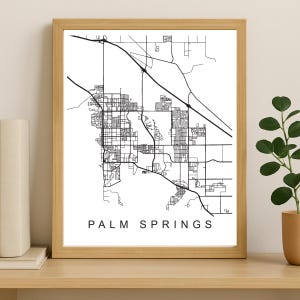 Impression de carte de la ville de Palm Springs, affiche de la ville imprimable, art de la carte en téléchargement numérique, plan de rue minimaliste, art mural moderne, cadeau carte de la ville