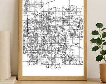 Mesa City Map Print, Printable City Poster, Digital Download Map Art, Minimalist Street Map, Modern Wall Art, City Map Gift