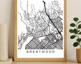 Brentwood City Map Print, Printable City Poster, Digital Download Map Art, Minimalist Street Map, Modern Wall Art, City Map Gift