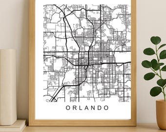 Orlando stadskaart afdrukken, afdrukbare stadsposter, digitale download kaartkunst, minimalistische stratenplan, moderne muurkunst, stadsplattegrond cadeau