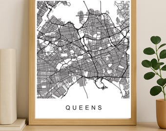 Queens City Map Print, Printable City Poster, Digital Download Map Art, Minimalist Street Map, Modern Wall Art, City Map Gift