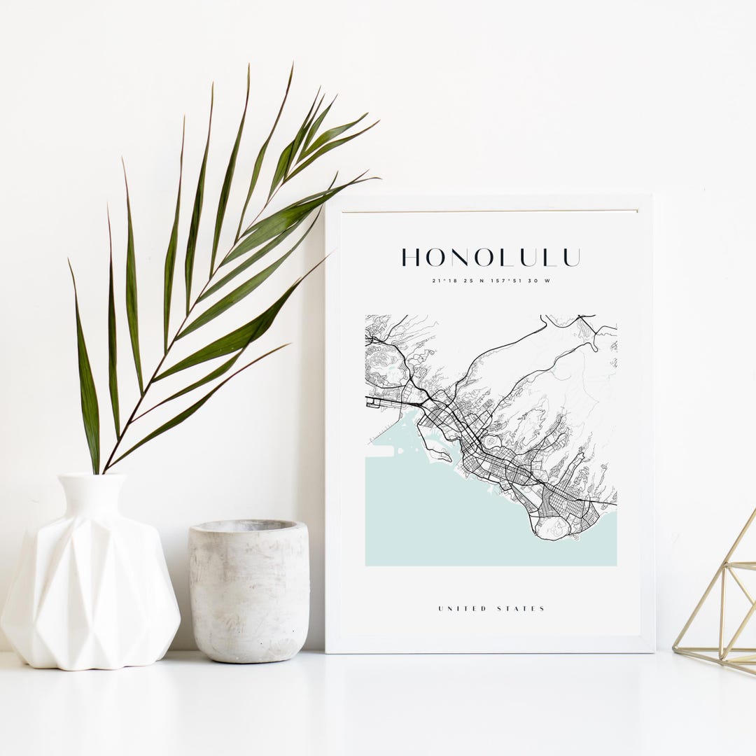 Honolulu Custom City Map Print, Printable City Poster, Digital Download ...