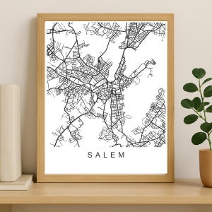 Salem City Map Print, Printable City Poster, Digital Download Map Art, Minimalist Street Map, Modern Wall Art, City Map Gift