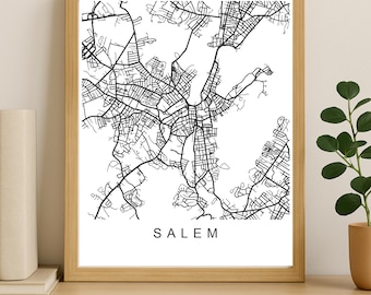 Salem City Map Print, Printable City Poster, Digital Download Map Art, Minimalist Street Map, Modern Wall Art, City Map Gift