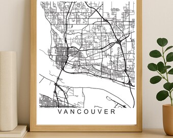 Vancouver City Map Print, Printable City Poster, Digital Download Map Art, Minimalist Street Map, Modern Wall Art, City Map Gift