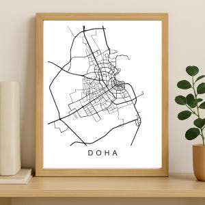 Doha City Map Print, Printable City Poster, Digital Download Map Art, Minimalist Street Map, Modern Wall Art, City Map Gift