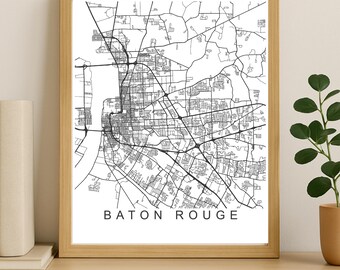 Baton Rouge City Map Print, Printable City Poster, Digital Download Map Art, Minimalist Street Map, Modern Wall Art, City Map Gift