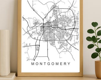 Montgomery City Map Print, Printable City Poster, Digital Download Map Art, Minimalist Street Map, Modern Wall Art, City Map Gift