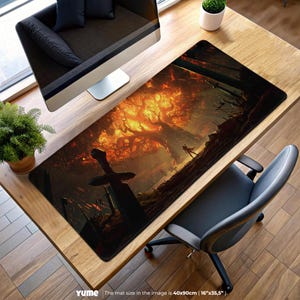 Tapis de souris arbre du monde en feu - WoW Shadowlands Sword Forest Design, tapis de bureau de jeu Warcraft, décor de bataille fantastique
