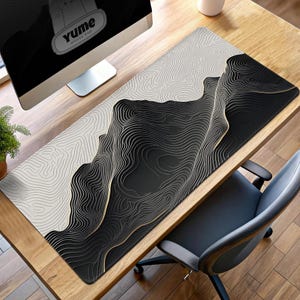 Abstract Mountain Gaming Mouse Pad, Black and White Desk Mat, Minimalist Mountain Design Desk Accessory - Modern Gift