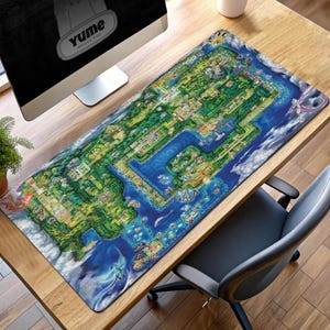 Kanto Region Map Gaming Mouse Pad, Pokemon Desk Mat, Vibrant Mewtwo and Zapdos Desk Decor for Pokemon Fans & Gamers