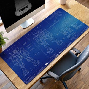 Gundam Blueprint Gaming Desk Mat, RX-78-2 Mecha Mouse Pad, Sci-Fi Robot Gift for Gamers, Mobile Suit Anime Desk Mat Decor