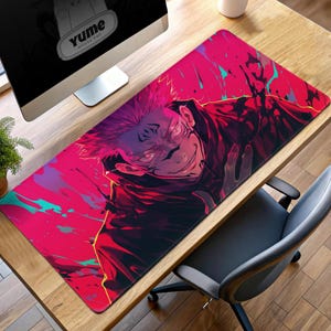 Sukuna Cursed Energy Gaming Mouse Pad, Jujutsu Kaisen Anime Desk Mat, Ryomen Sukuna Evil Grin Mouse Pad, Sorcerer Battle Gift for Gamers