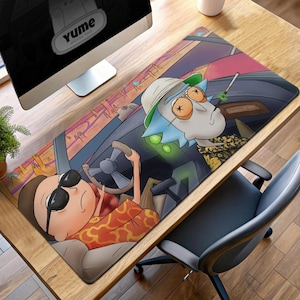 Tappetino per mouse Rick and Morty Fear and Loathing, tappetino da scrivania Trippy Desert, tappetino da gioco di avventure fantascientifiche, accessorio da scrivania unico dei cartoni animati, regalo per fan