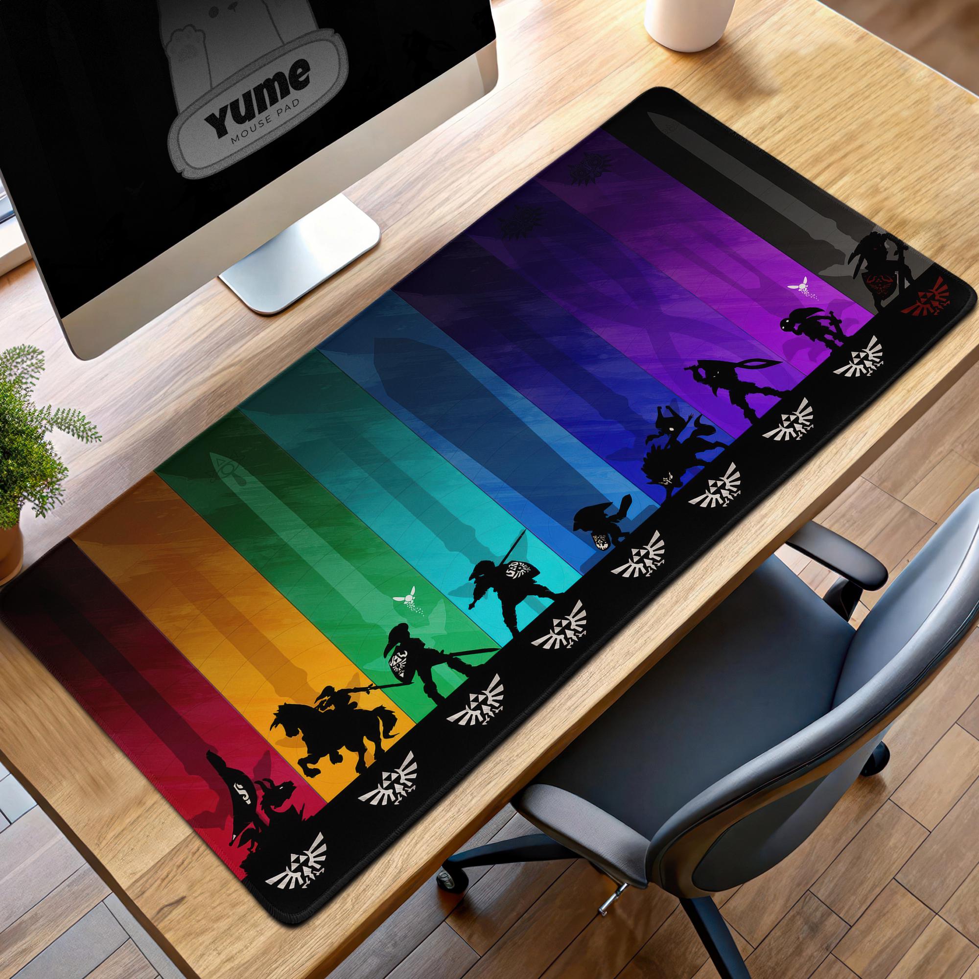 Alfombrilla de ratón para juegos Zelda Rainbow Hero Evolution, alfombrilla de escritorio Hyrule, regalo de jugador de fantasía