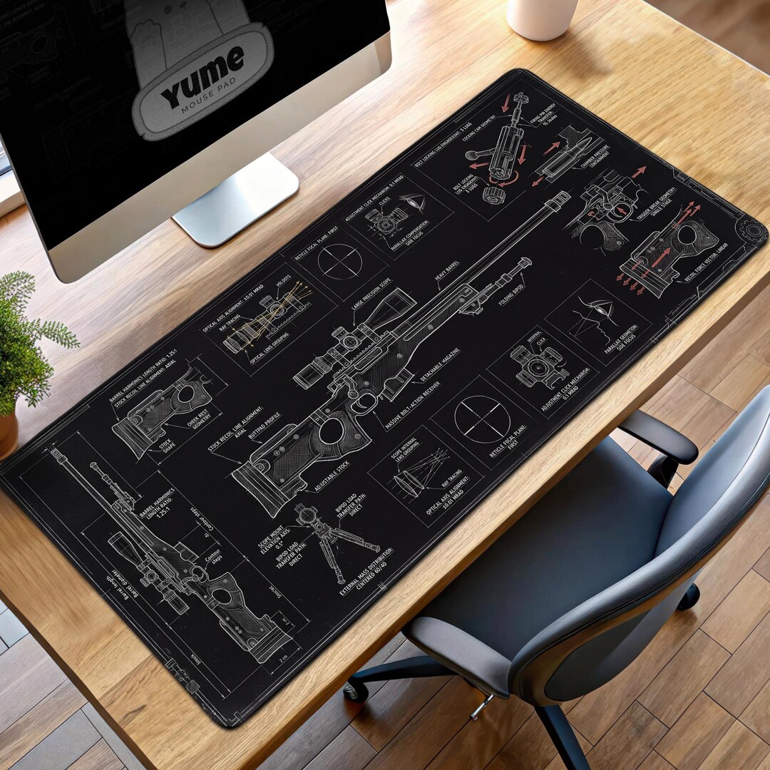 Mat Best Marksman Rifle AWP Sniper Rifle Blueprint Mouse Pad - Gaming Desk Mat With Scope ...