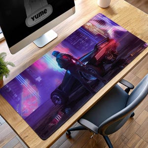 Cyberpunk City Gaming Mouse Pad - Futuristic Neon Desk Mat, Large Gamer Desk Pad, Gift for Cyberpunk Fans