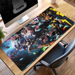 Epic Gundam Battle Gaming Desk Mat, RX-0 Unicorn vs Banshee Mouse Pad, Mecha Anime Gift for Gamers, Sci-Fi Desk Decor