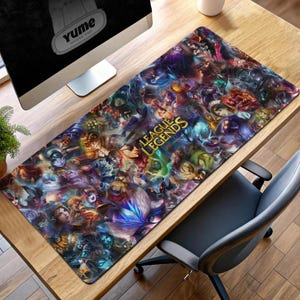 League of Legends Mauspad - Epische Champion Collage Schreibtischmatte, LoL Gaming Pad, Summoner Rift Decor, Esports Geschenk
