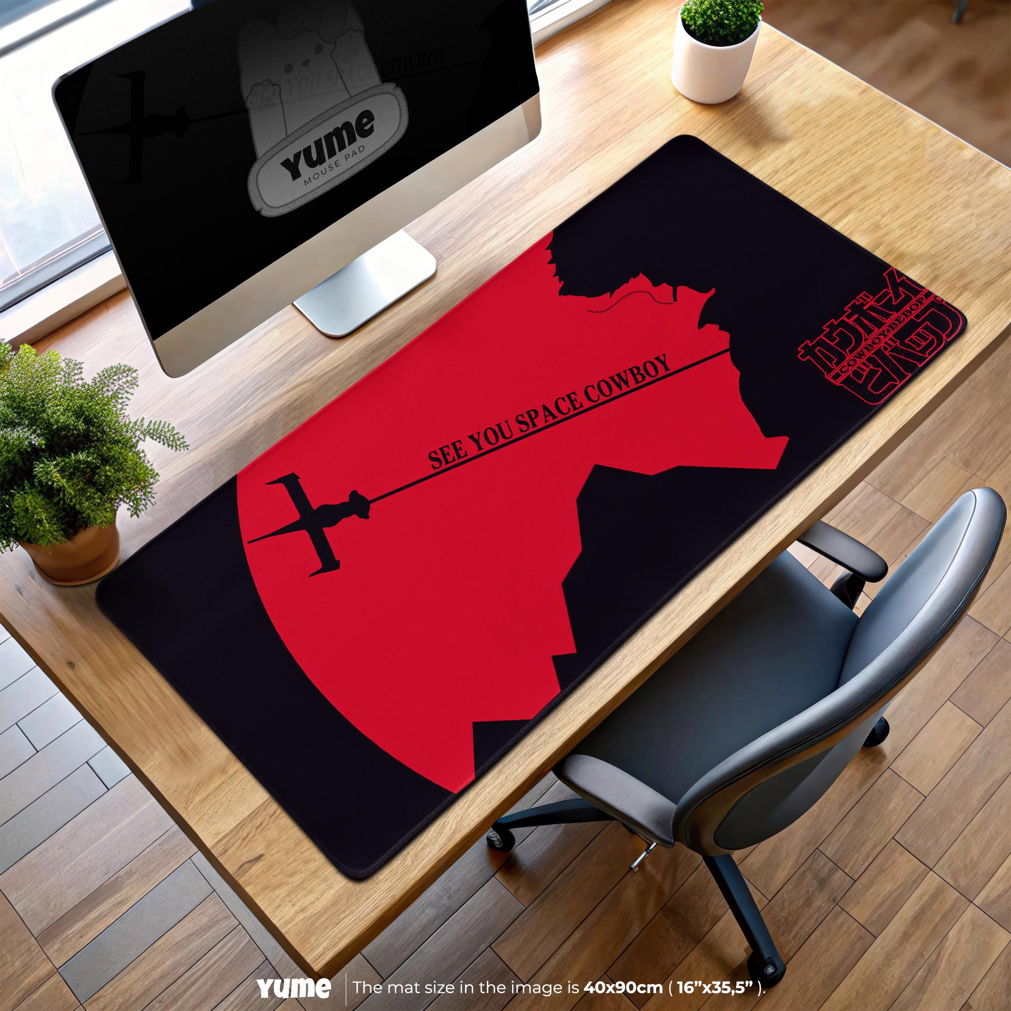 Cowboy Bebop Mouse Pad - Spike Spiegel Silhouette with Swordfish II & See You Space Cowboy, Anime Gaming Desk Mat Decor