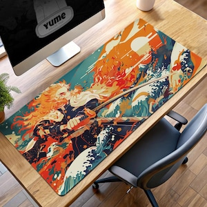 Rengoku Flame Hashira Mouse Pad, Demon Slayer Desk Mat, Kyojuro Rengoku Anime Gaming Pad, Kimetsu no Yaiba Fan Gift, Flame Desk Accessory