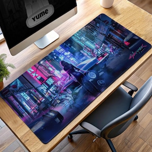Cyberpunk Night City Gaming Mouse Pad - Futuristic Neon Desk Mat, Large Gamer Desk Pad, Gift for Cyberpunk 2077 Fans