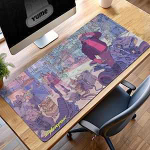 Cyberpunk 2077 Street Art Gaming Mouse Pad - Futuristic Neon Desk Mat, Large Gamer Desk Pad, Gift for Cyberpunk Fans