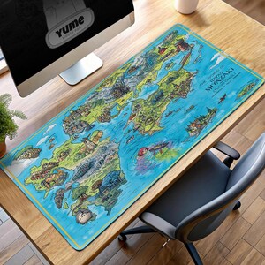 Miyazaki World Map Mouse Pad, Kawaii Anime Desk Mat, Anime Fantasy Map Gaming Pad, Ghibli Adventure Desk Accessory, Anime Fan Gift