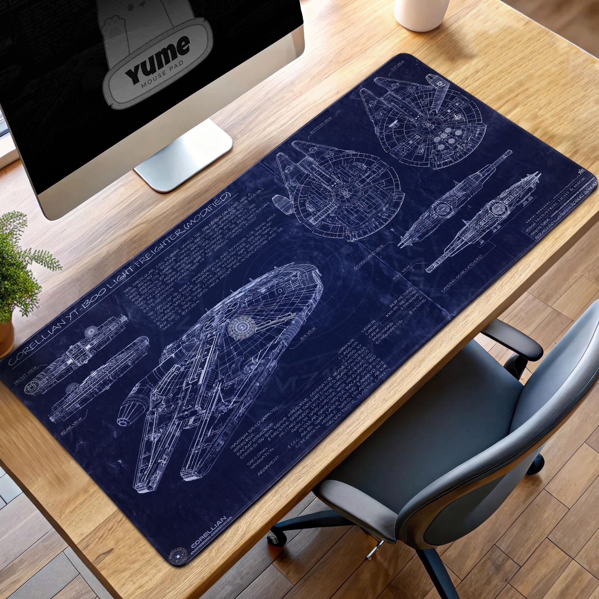 STAR WARS ターンテーブル Millennium Falcon Blueprint Mouse Pad – Blue Corellian YT-1300