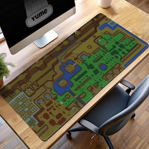 Tapis de souris gaming Zelda Overworld Map, tapis de bureau Un lien vers le passé, cadeau aventure rétro, accessoire de bureau carte Hyrule, tapis de configuration pour joueur