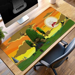 Alfombrilla de ratón con diseño de casa en el árbol de Hora de aventuras, alfombrilla de escritorio con dibujos animados de fantasía, alfombrilla de juego con estética de puesta de sol, accesorio de escritorio divertido, regalo de serie animada
