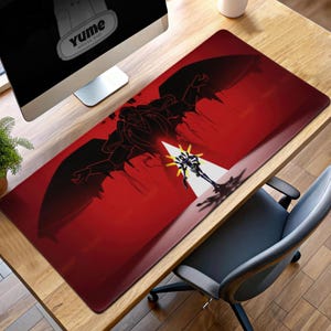 ULTRAKILL Mouse Pad – V1 Silhouette with Red Mechanical Angel Scene, Retro FPS Gaming Desk Mat, Ultraviolent Gamer Gift