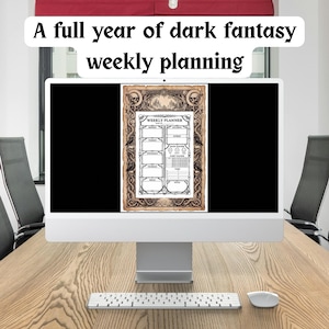 Agenda hebdomadaire non daté Dark Fantasy 1 an Habit, Humeur, Suivi des priorités (téléchargement numérique), GoodNotes, Notability, Xodo
