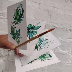 Juego de 4 invitaciones de boda pintadas a mano / Obra de arte floral original de 10 x 15 cm / Tarjetas de boda únicas / Arte popular ucraniano