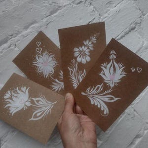 Handgemalte Blumengrußkarten - Einzigartige leere Einladungen oder Grußkarten - Folk Art Style (4-er Set, 10 x 15 cm) Dankeskarten