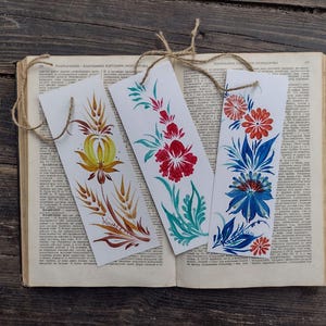 Hand Painted Floral Bookmarks – Ukrainian Folk Art Set of 3 – Petrykivka Style Gifts for Readers, Teachers, Book Lovers