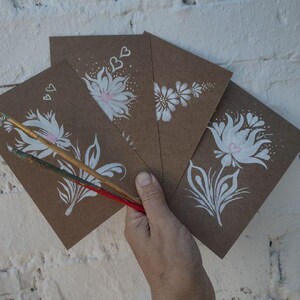 Hand-Painted Wedding Invitation Cards – Unique Blank Floral Cards on Kraft Paper – A6 (10x15 cm) – One of a Kind